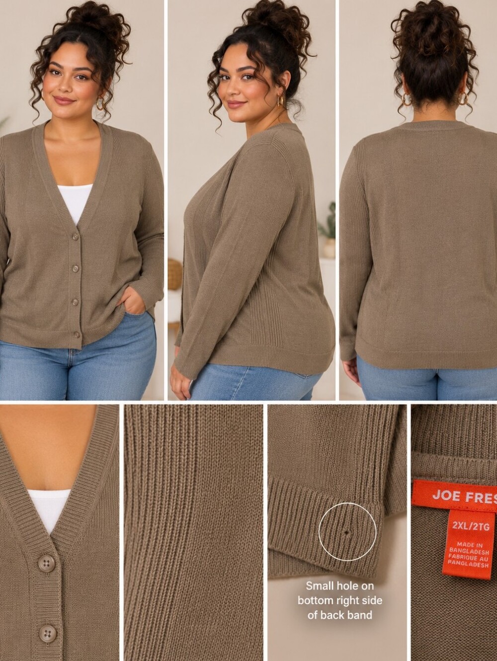 Joe Fresh Taupe Button-Front Cardigan – Size 2XL